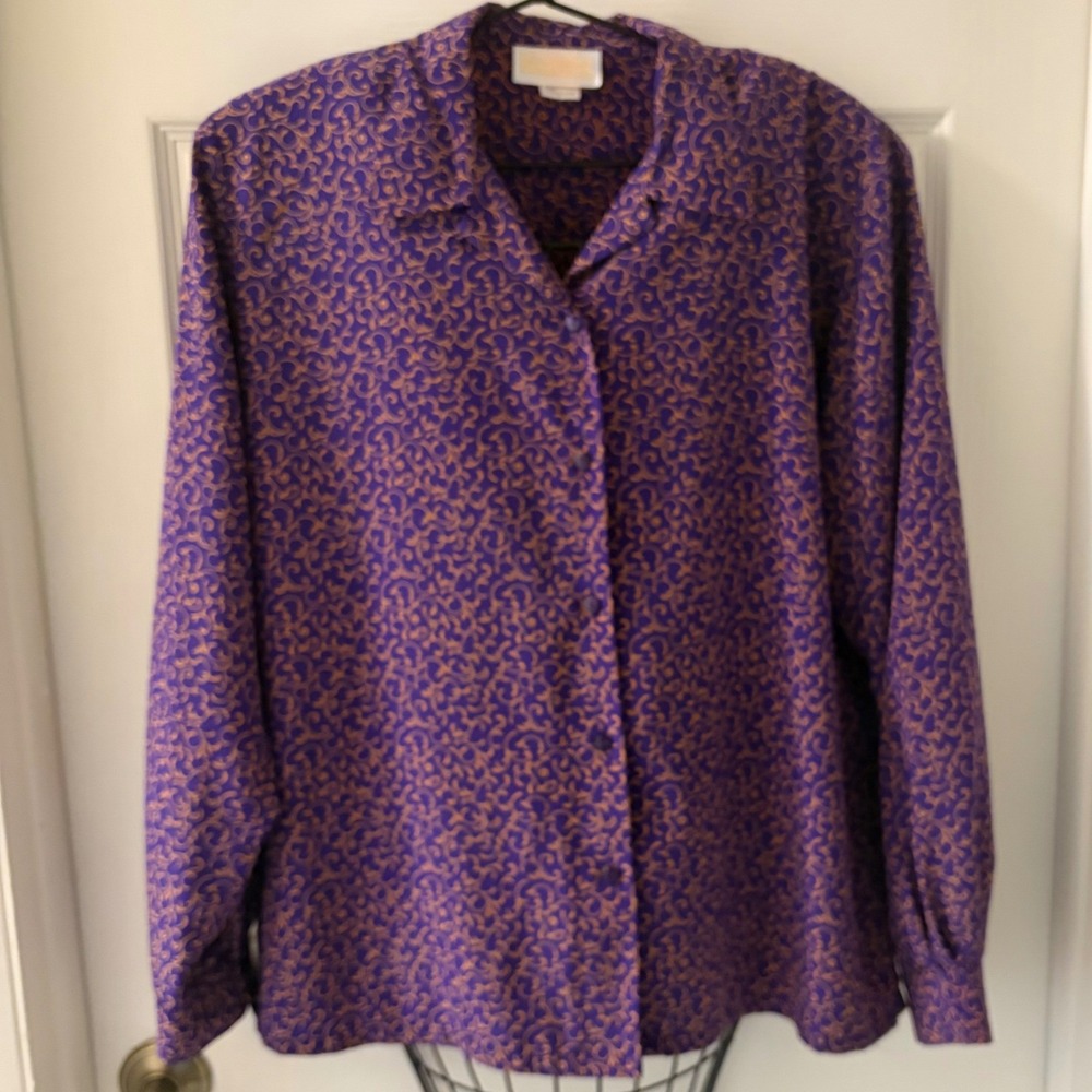 Vtg Sophisticates Pendleton Purple Orange Scroll Print Button Front Blouse Sz 16